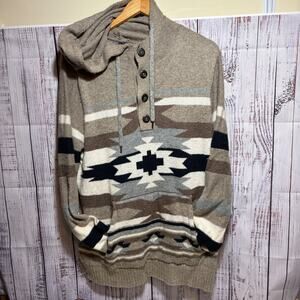 American Eagle Large Mens Hoodie Aztec Print Pocket Beach Pullover